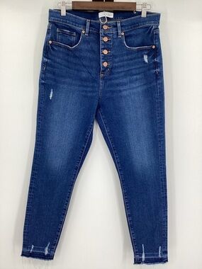 LOFT Dark Blue High-Rise Button-Fly Skinny Cropped Jeans